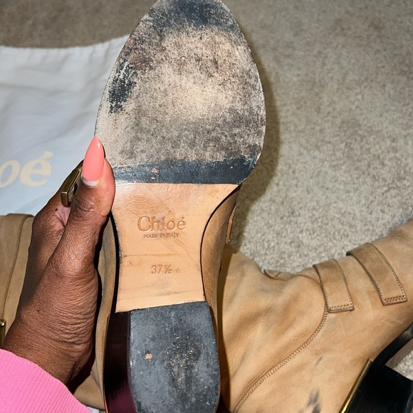 CHLOE Susanna Buckle Strap Mid Calf Boot Tan Brown Suede Low Heel EUR 37.5 - Picture 8 of 15